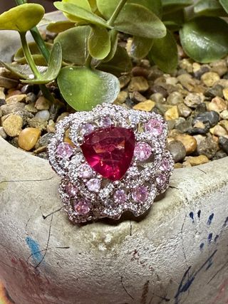 Anillo Plata Ley Corazón Cristales tallados
