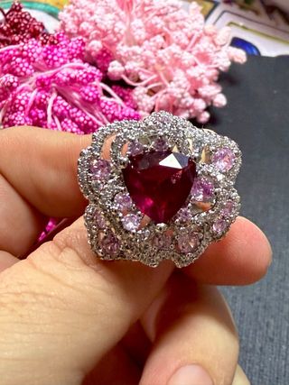 Anillo Plata Ley Corazón Cristales tallados