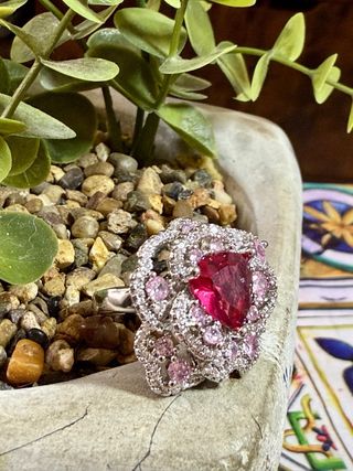 Anillo Plata Ley Corazón Cristales tallados