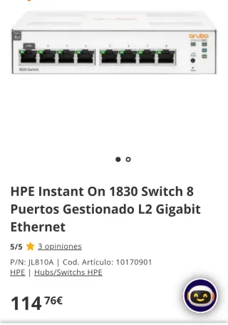 Conmutador HPE Instant On 1830 8 Puertos. Switch
