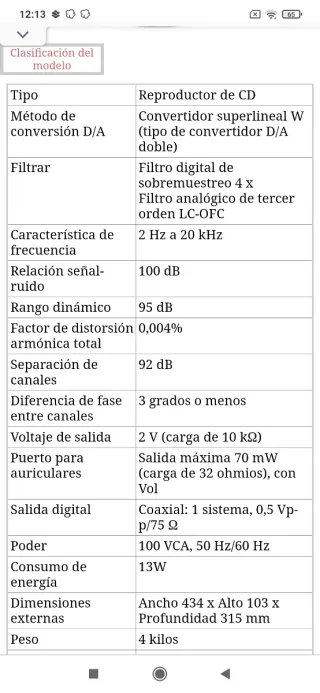 Reproductor CD Denon Negro GAMA ALTA