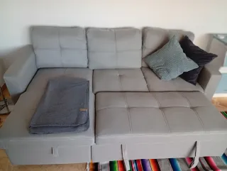 Oferta! Nuevo, Sofá Cama Chaise Longue Gris Tela