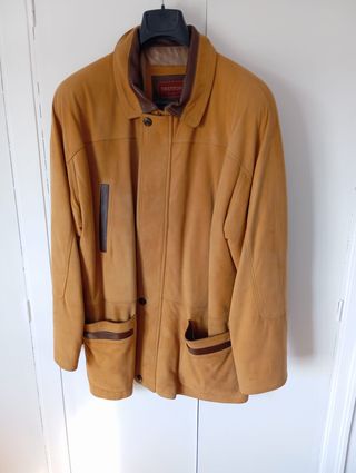 Chaquetón vintage de piel marca TRENTON beige 