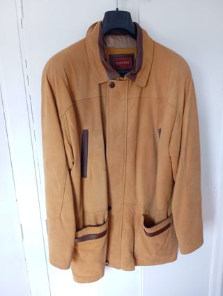 Chaquetón vintage de piel marca TRENTON beige 