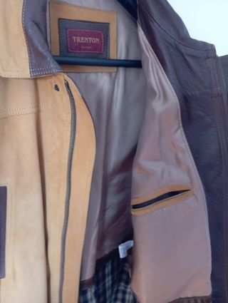 Chaquetón vintage de piel marca TRENTON beige 