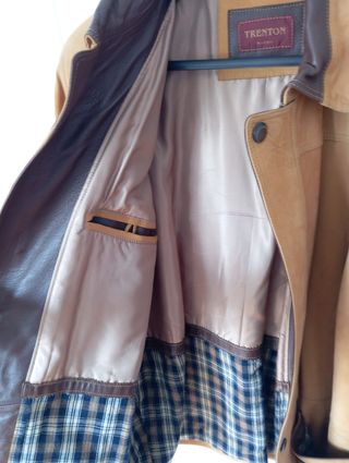 Chaquetón vintage de piel marca TRENTON beige 