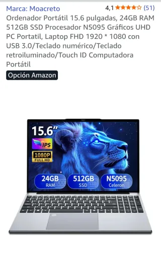 Portátil 15'6 Plata ,24GB RAM 512GB NUEVO.