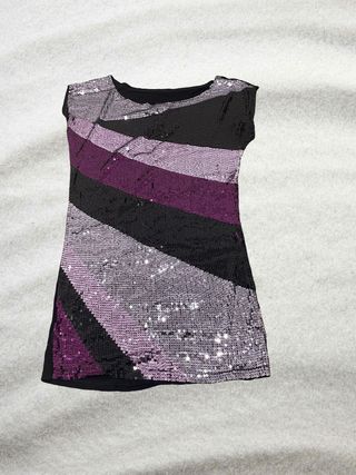Vestido de fiesta lentejuelas morado y negro
