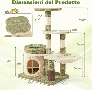 Tiragraffi per Gatto Alto 100 cm, Albero Tiragraff