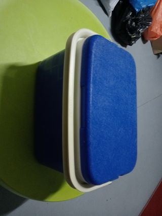 Nevera portátil azul y blanca
