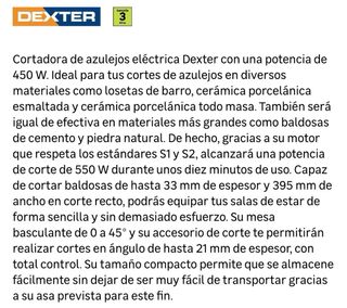 NUEVO Corta azulejos eléctrico DEXTER de 450w