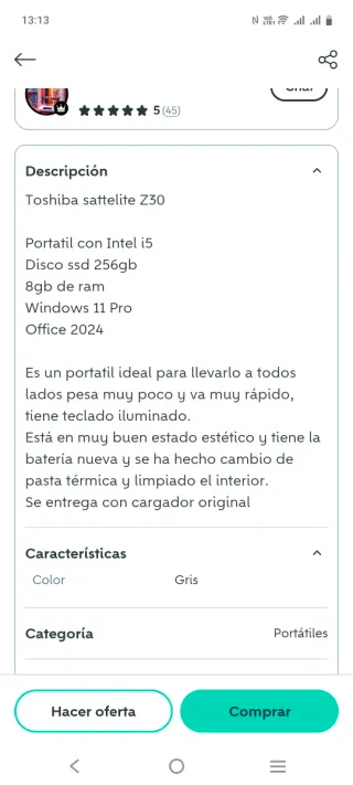 Ordenador Toshiba sattelite