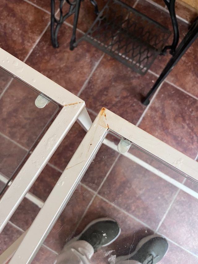 Escritorio metal blanco y cristal