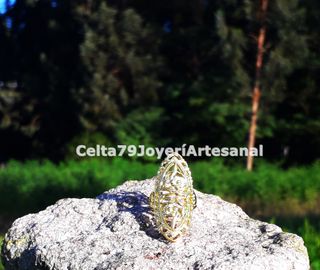 Anillo Chapado Plata Diseño Celta Dorado