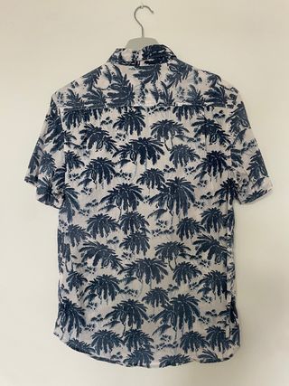 Camisa Hawaiana Vintage Palmeras Azul Blanco