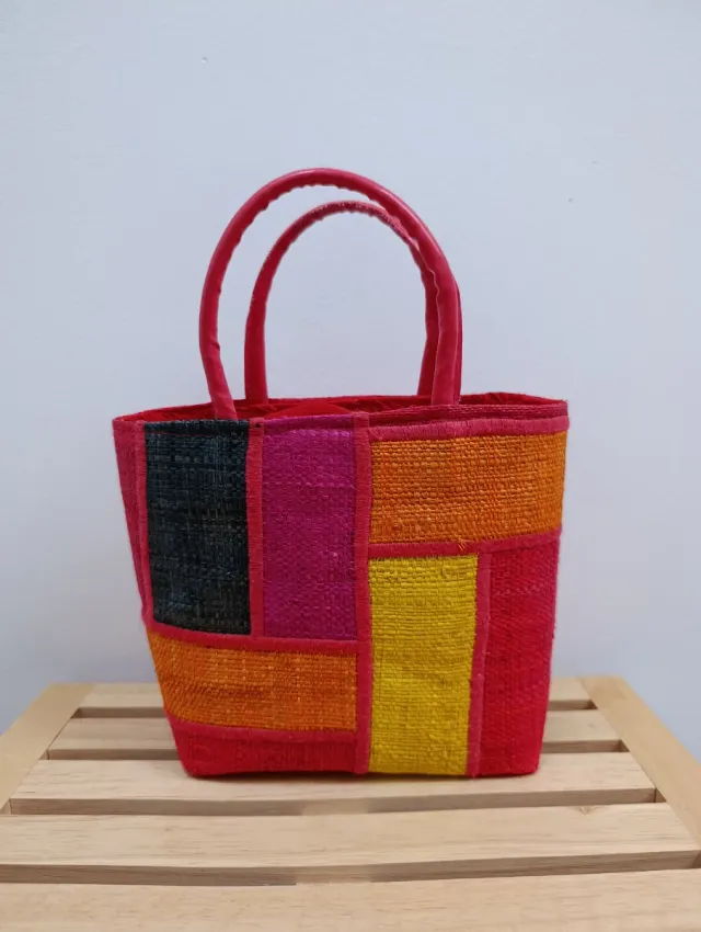 Bolso de mano rafia patchwork multicolor