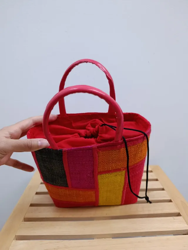 Bolso de mano rafia patchwork multicolor