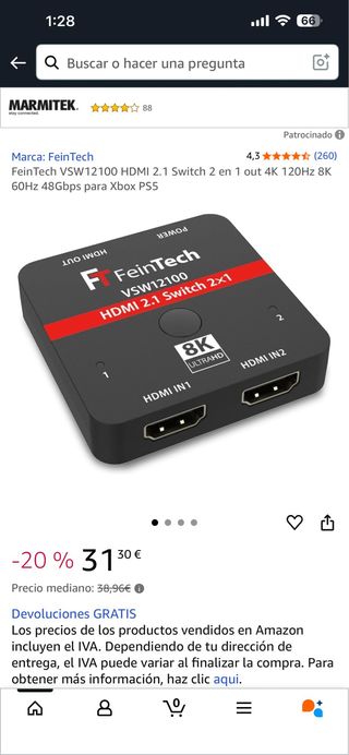 FeinTech VSW12100 HDMI 2.1 Switch 2x1