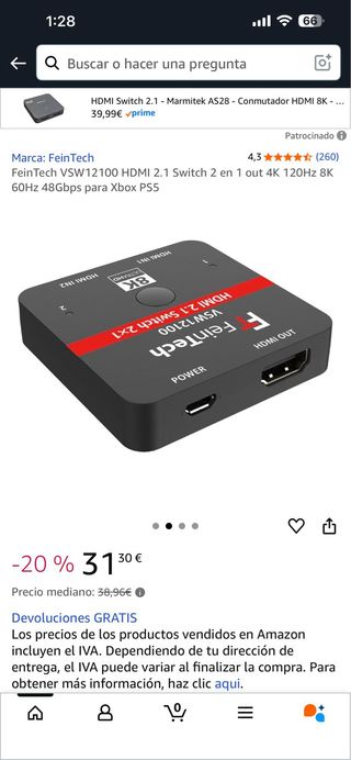 FeinTech VSW12100 HDMI 2.1 Switch 2x1