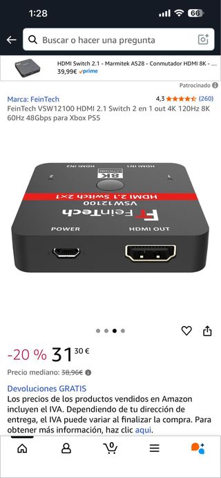 FeinTech VSW12100 HDMI 2.1 Switch 2x1