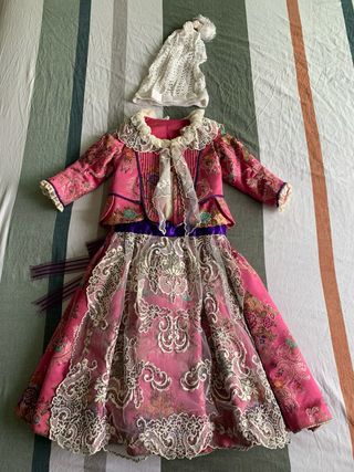 Traje de Fallera Niña Rosa y Blanco
