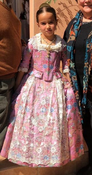 Traje de Fallera Niña Rosa y Blanco

