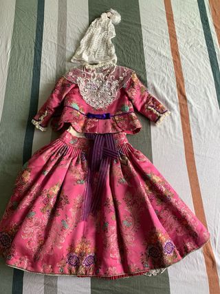 Traje de Fallera Niña Rosa y Blanco
