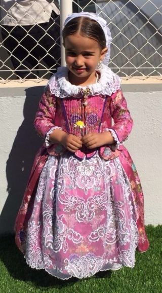 Traje de Fallera Niña Rosa y Blanco
