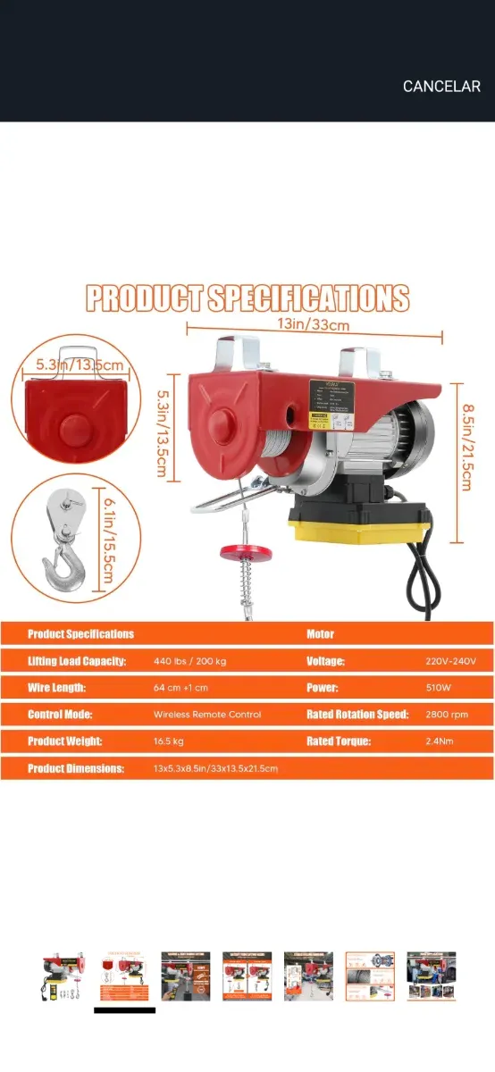 Elevador eléctrico 510 W - 200 kg