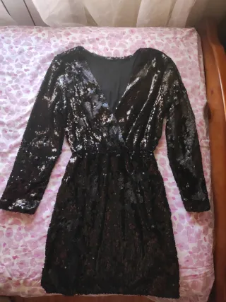 Vestido negro lentejuelas Pura vida