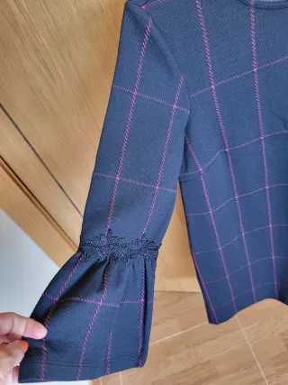 Vestido de cuadros azul y rosa