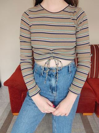 Camiseta de rayas fruncida  S – Pull & Bear