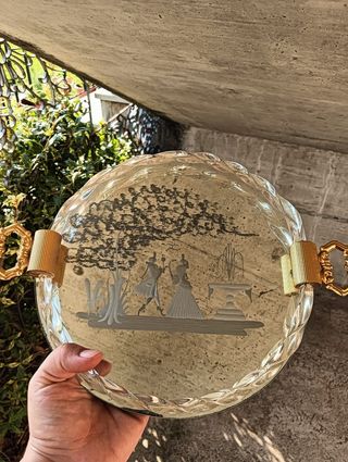 Piatto specchiato Murano con manici dorati