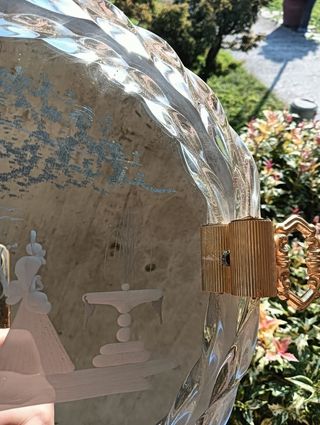 Piatto specchiato Murano con manici dorati