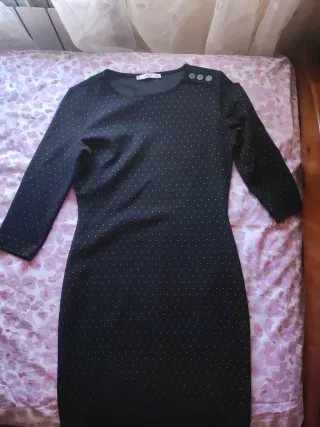 Vestido Mango negro con puntitos blancos Talla XS