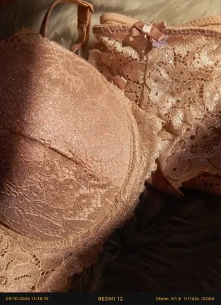 Conjunto lencería encaje beige Talla L