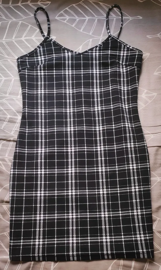 Vestido Shein Talla L Tartán Negro y Blanco