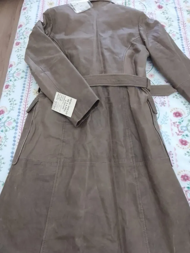 Trench Piel Marrón Largo Nuevo Con Etiquetas