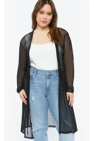 Chaqueta kimono negra fina de rejilla