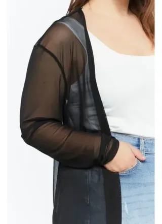 Chaqueta kimono negra fina de rejilla