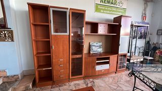 Mueble de salón modular madera y cristal