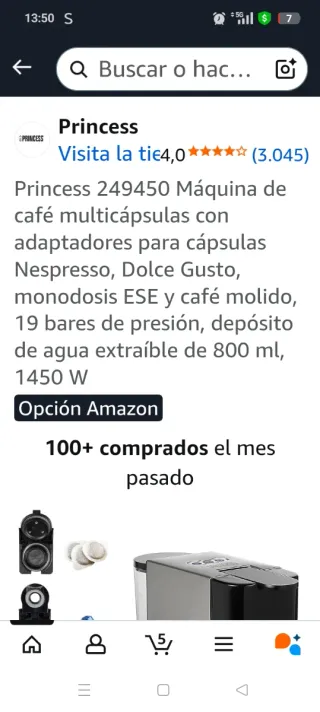 Cafetera Princess 800ml 1450W