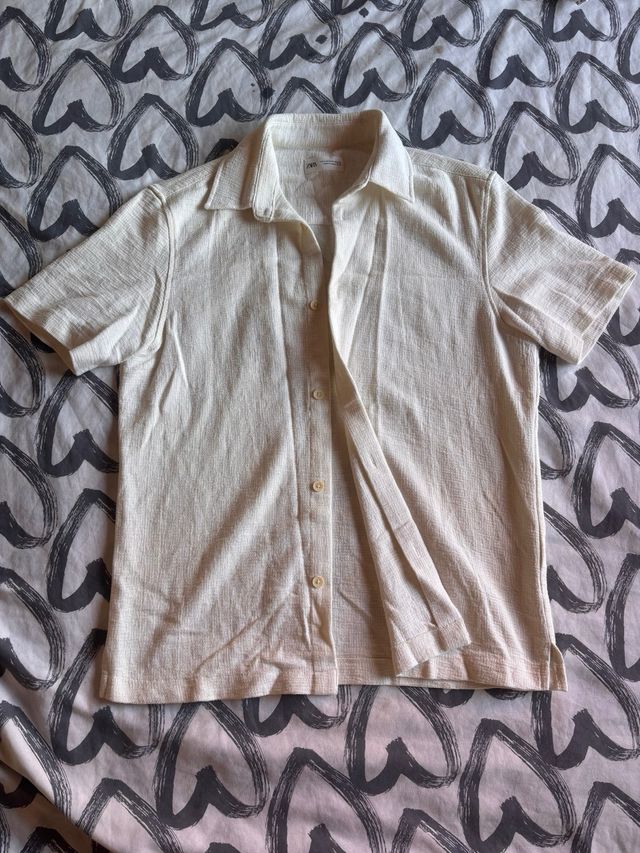 Camisa Zara Lino Beige Manga Corta