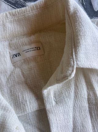 Camisa Zara Lino Beige Manga Corta