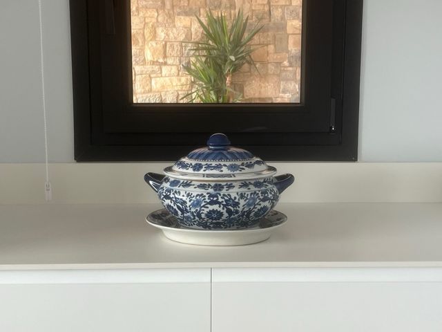 Sopera de porcelana azul y blanca