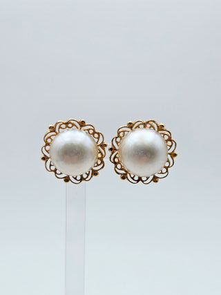 Pendientes de Oro 18K, Perlas con Marco, 6,88gr