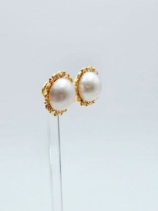Pendientes de Oro 18K, Perlas con Marco, 6,88gr