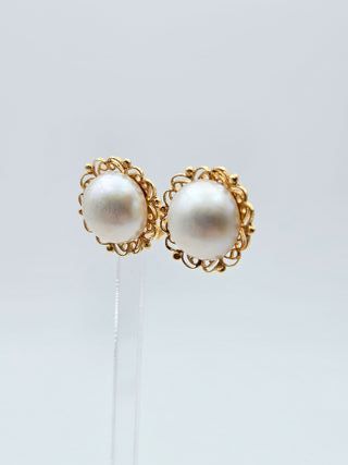 Pendientes de Oro 18K, Perlas con Marco, 6,88gr