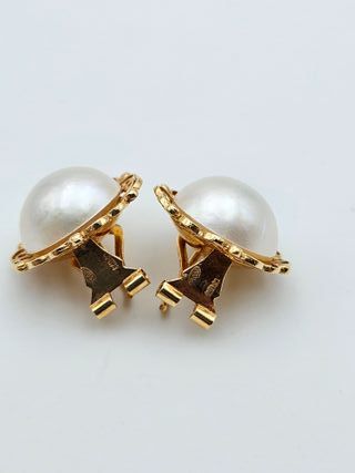 Pendientes de Oro 18K, Perlas con Marco, 6,88gr