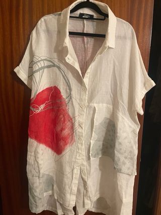 Vestido camisero de lino con estampado